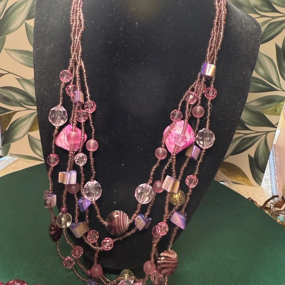 Source Unknown Pink and‎ Purple Multi-Strand Necklace